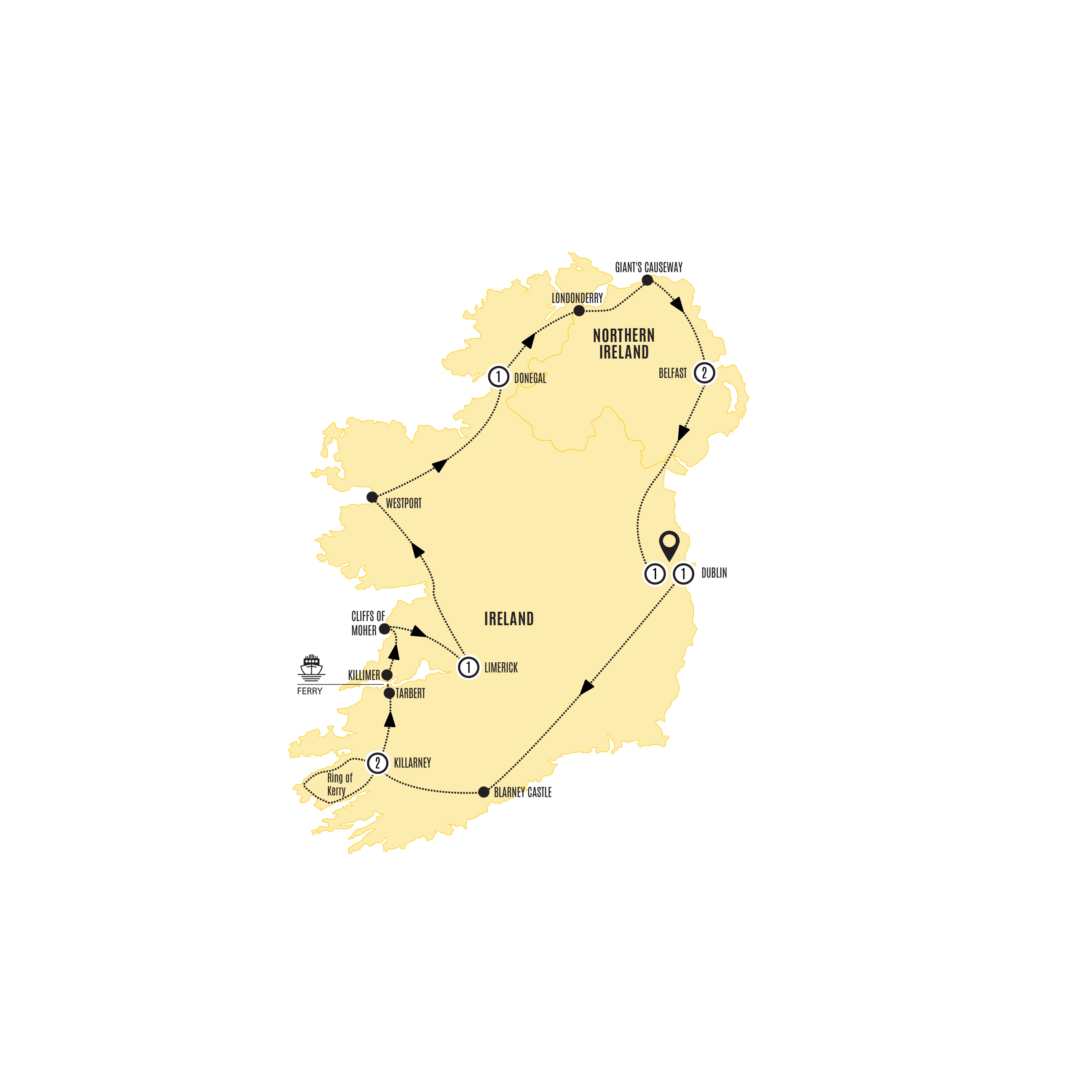 Irish Wonder Guided Tour Map 2025