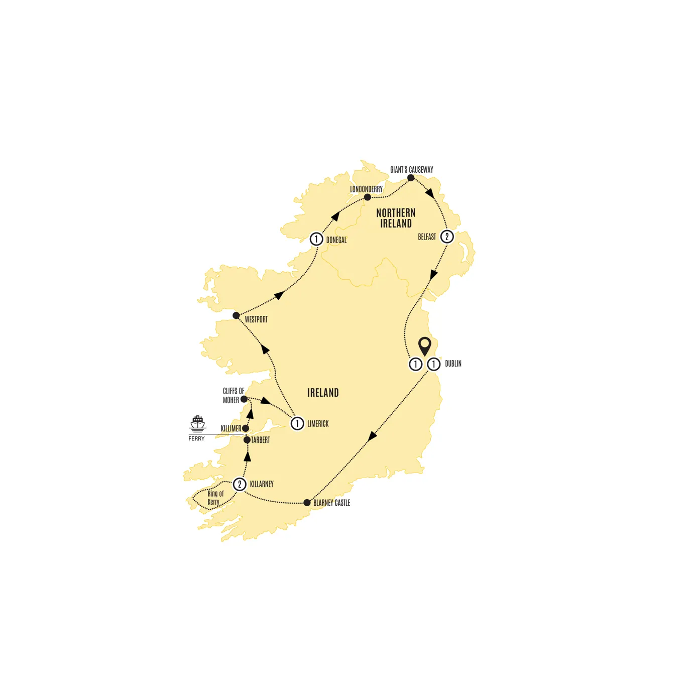 Irish Wonder Guided Tour Map 2025