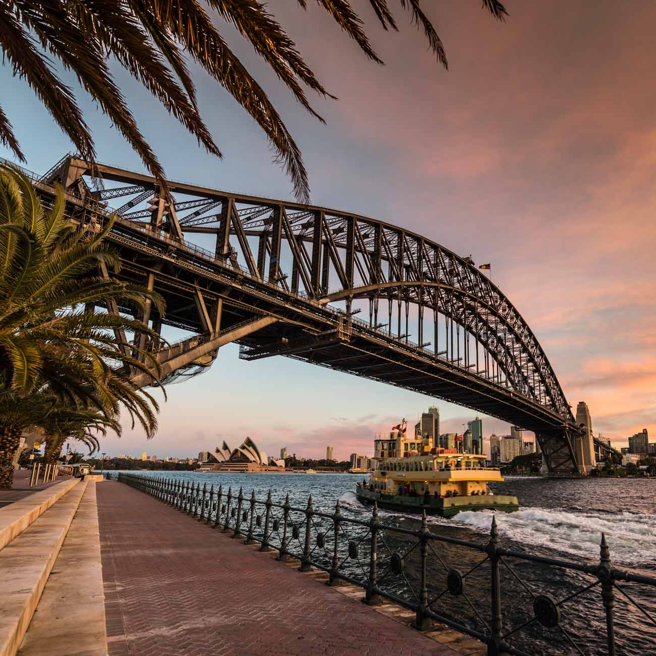 Bridge over Sydney Harbour with Sydney Opera House in the background