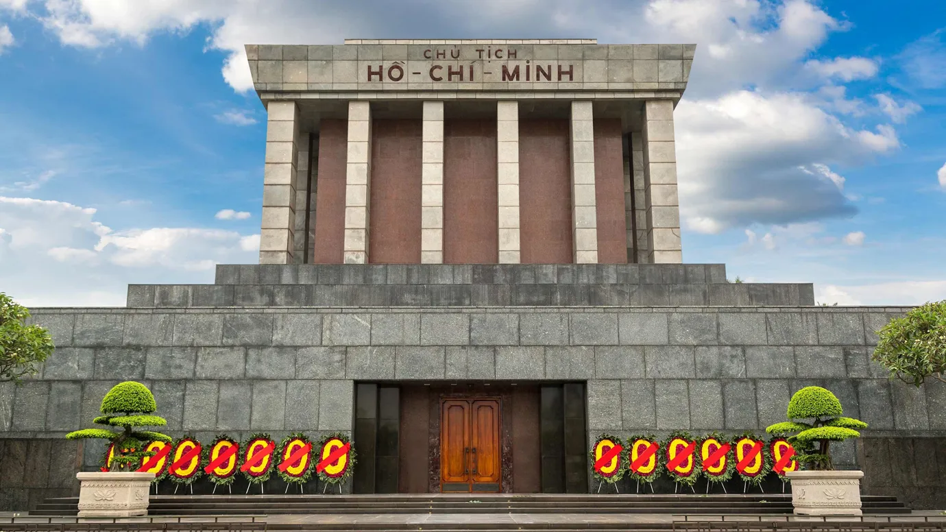 Blue skies against the Mausoleum in Hanoi, Vietnam