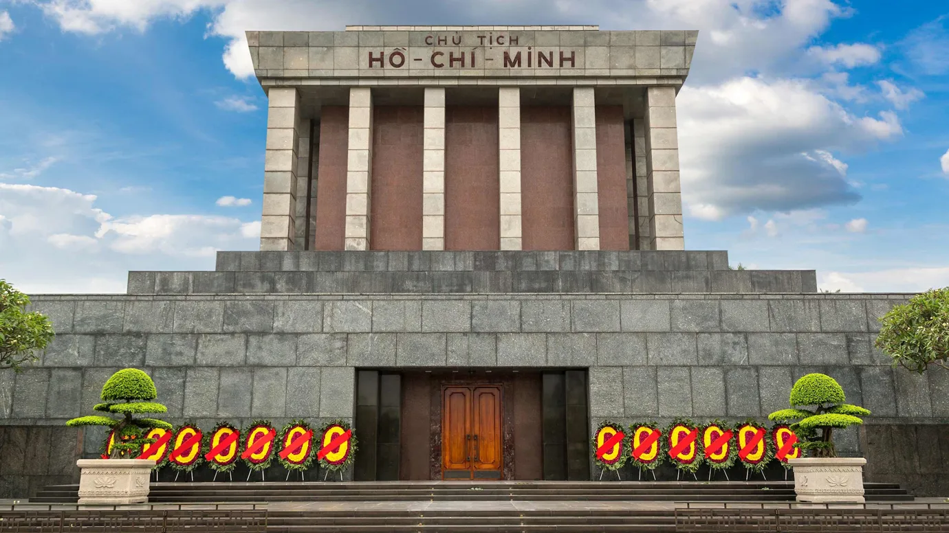 Blue skies against the Mausoleum in Hanoi, Vietnam