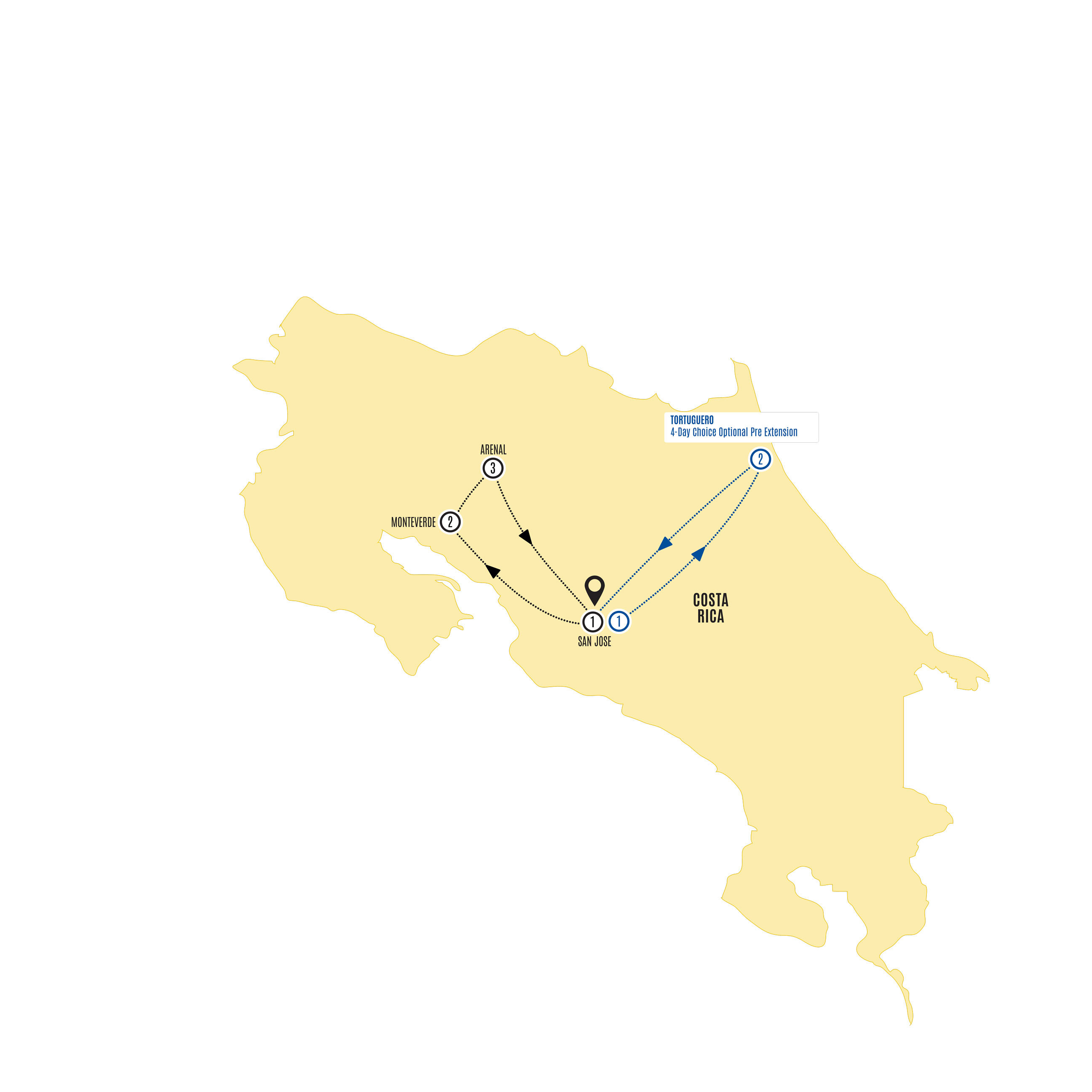 Costa Rica Adventure Guided Tour Map 2026