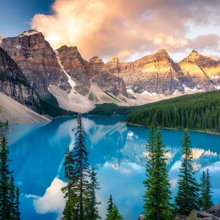 Moraine Lake Sunrise View of Canadian Rockies Alberta Canada