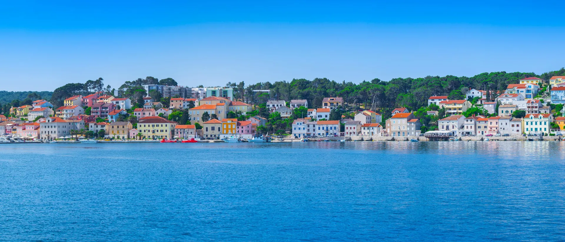 View of homes on Lošinj Island and sea in Croatia