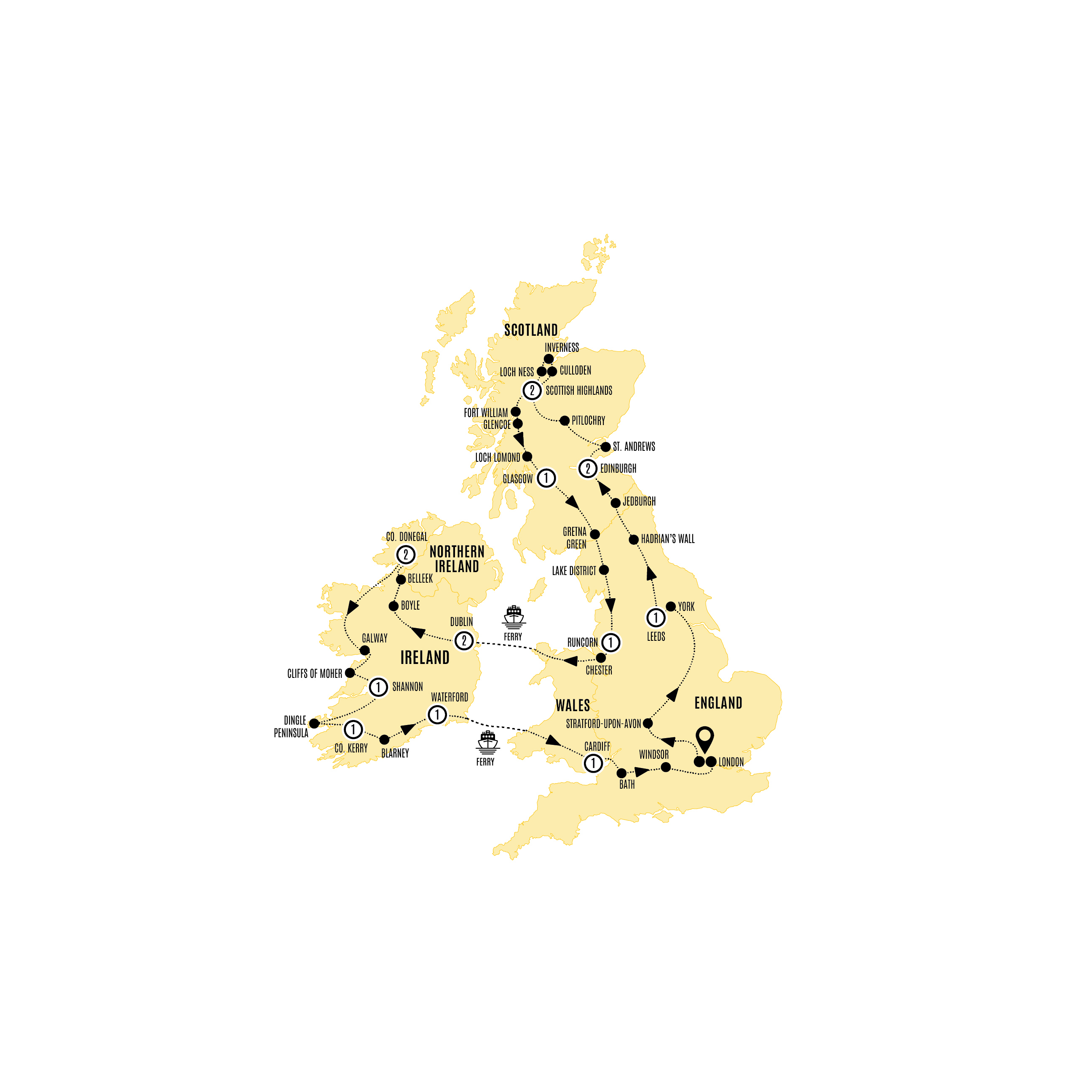 Britain Ireland Explorer Guided Tour Map 2027
