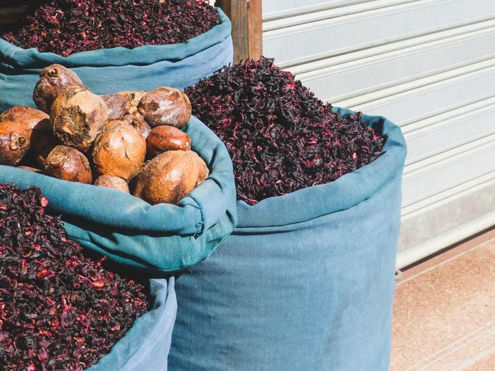 Sacks of food used in traditional Egyptian cooking
