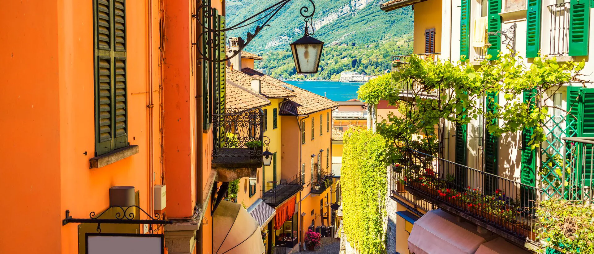 Colourful Italian Old Town leading down to the sea