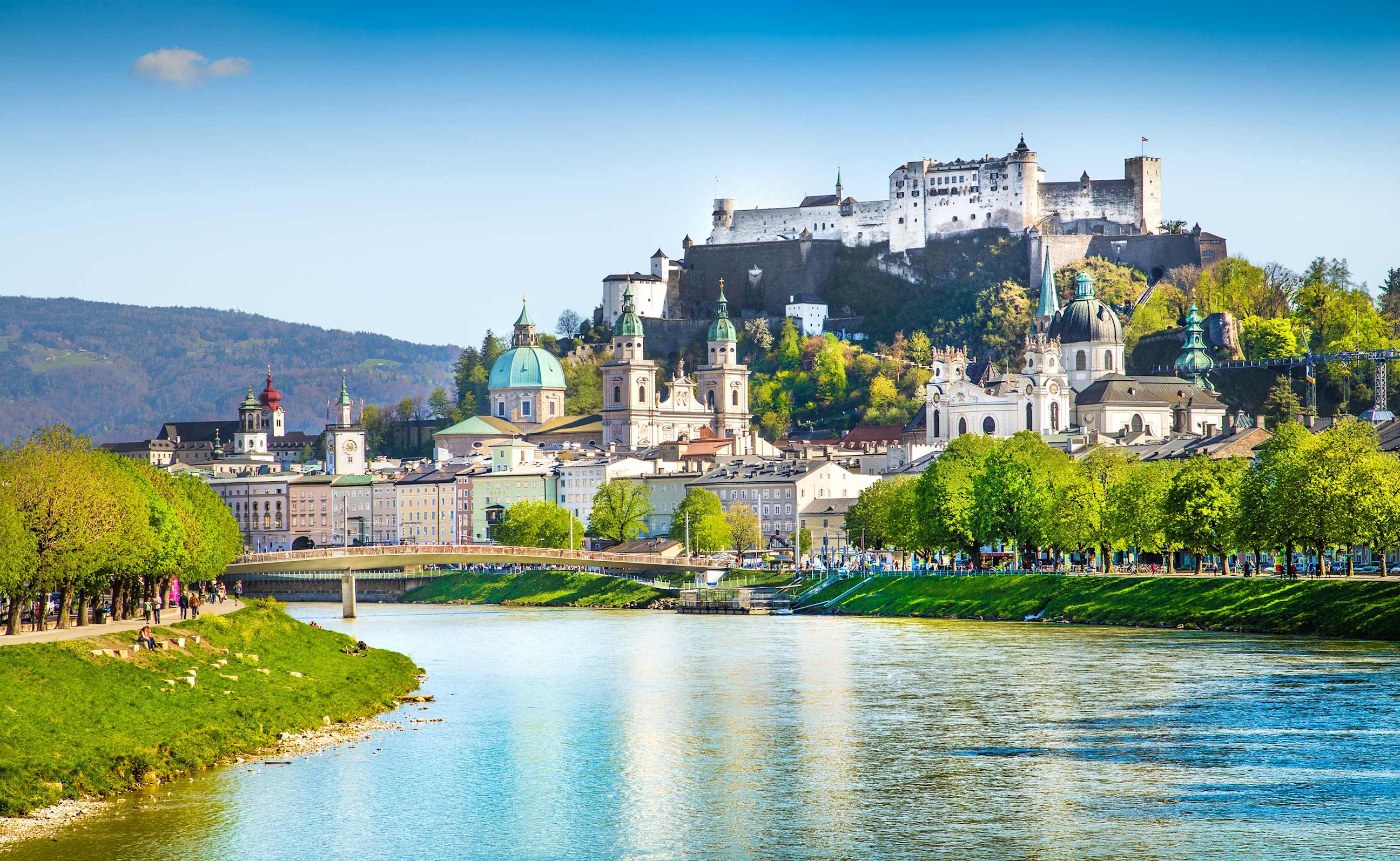 Hohensalzburg Fortress and the Salzach River in Salzburg, Austria