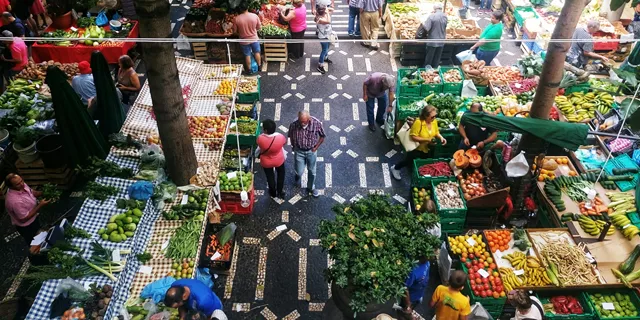 An overhead view of a grocery market in Portugal