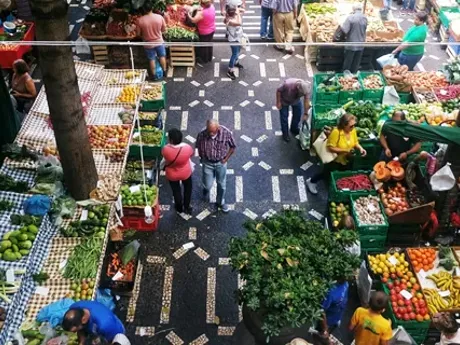 An overhead view of a grocery market in Portugal