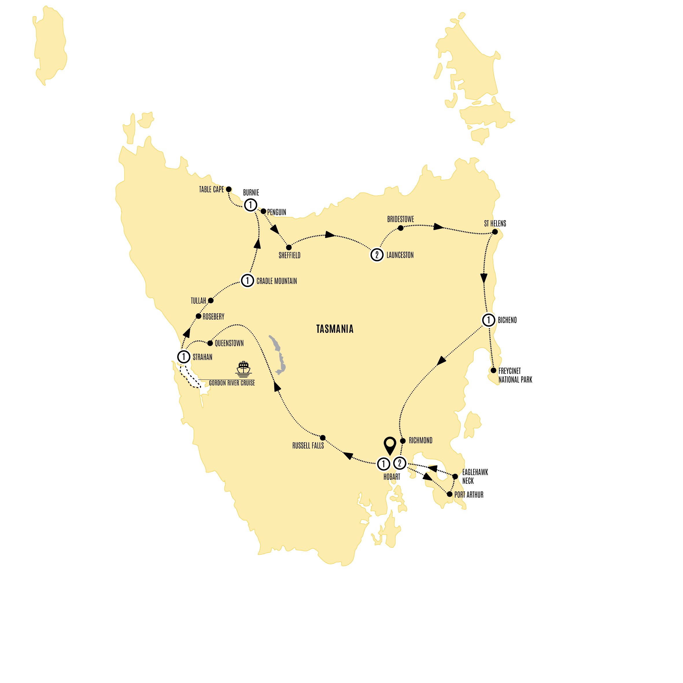 Tasmaniant Wonders Guided Tour Map  