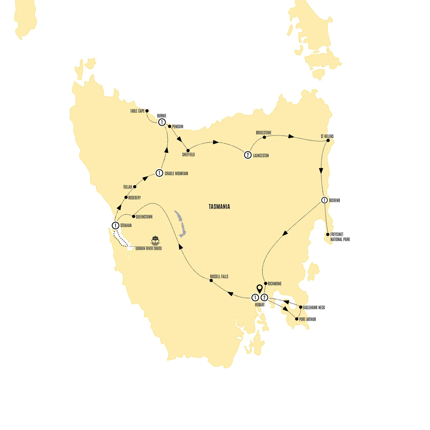 Tasmaniant Wonders Guided Tour Map