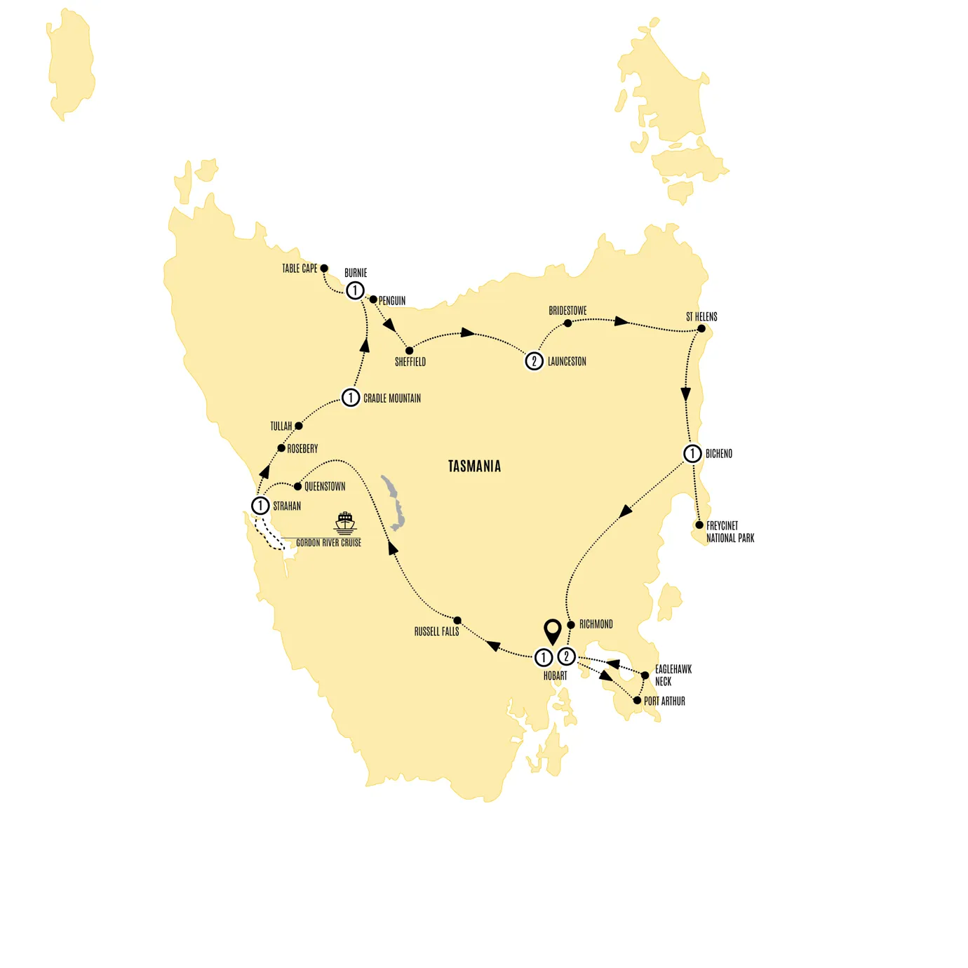 Tasmaniant Wonders Guided Tour Map