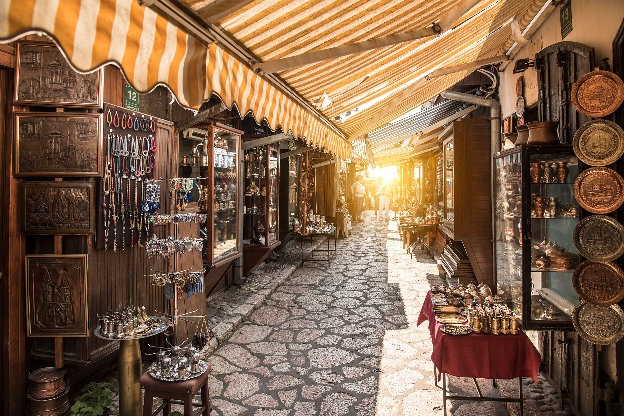 A view of crafts in a market street in Sarajevo, Bosnia and Herzegovina