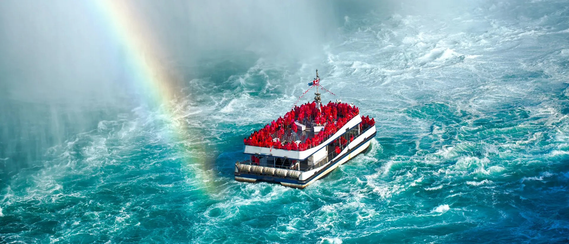 Large Rainbow Over Tourist Boat Niagara Falls Ontario Canad