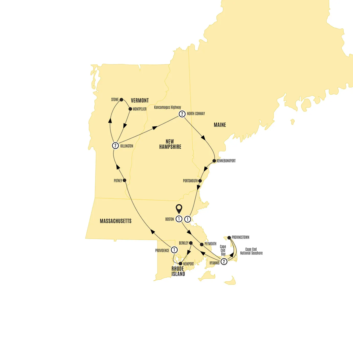 Fall Colours New England Guided Tour Map 2026