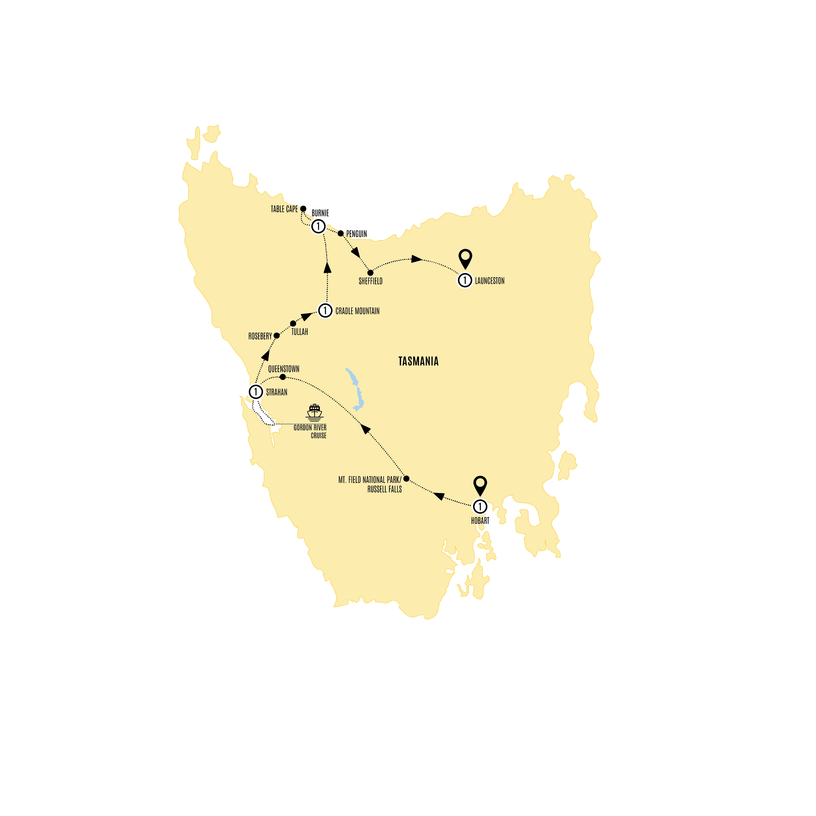 Tassies Wilderness Icons Guided Tour Map 2026-27