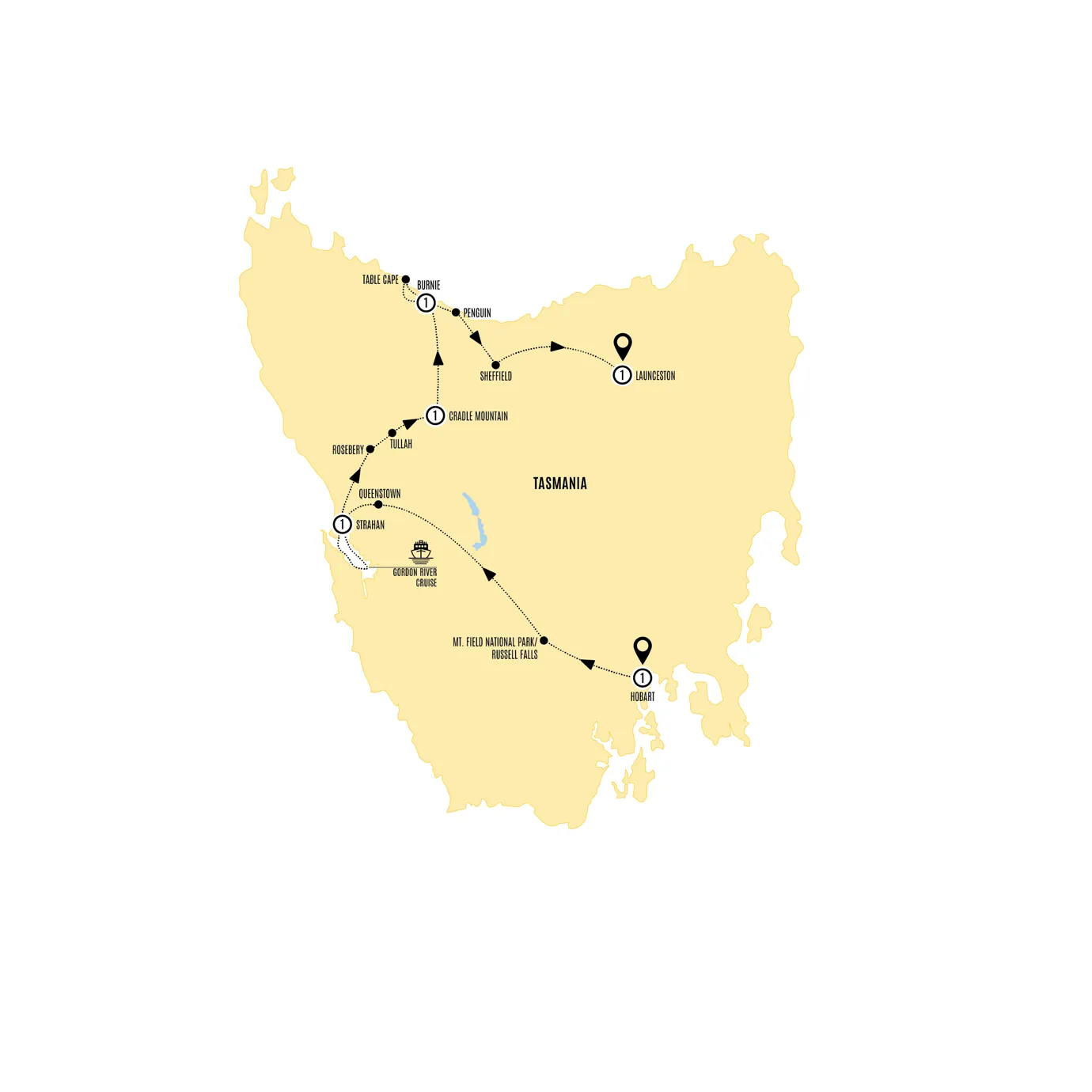 Tassies Wilderness Icons Guided Tour Map 2026-27