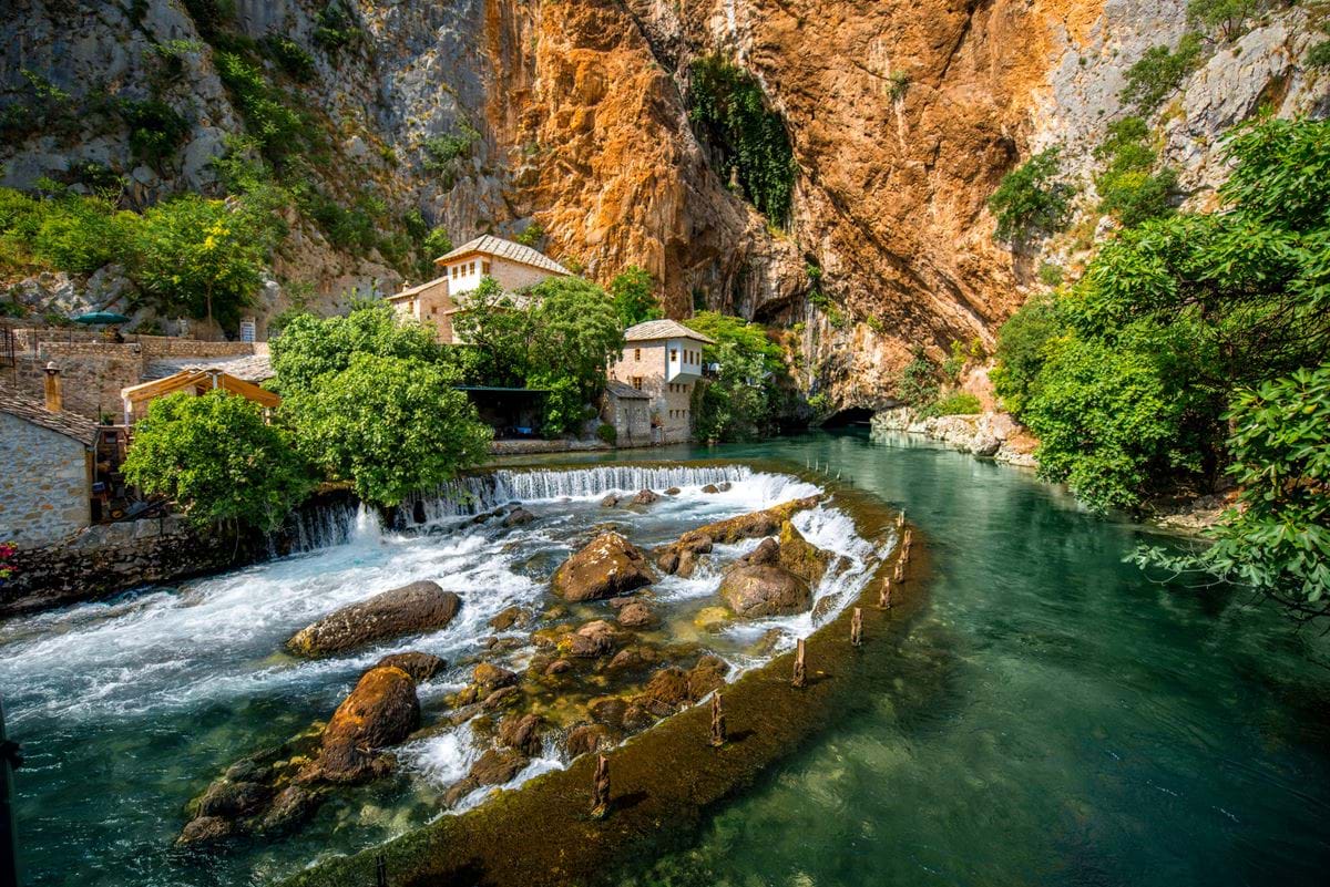 Vrelo Bune located at the spring of the Buna River near Blagaj in Bosnia