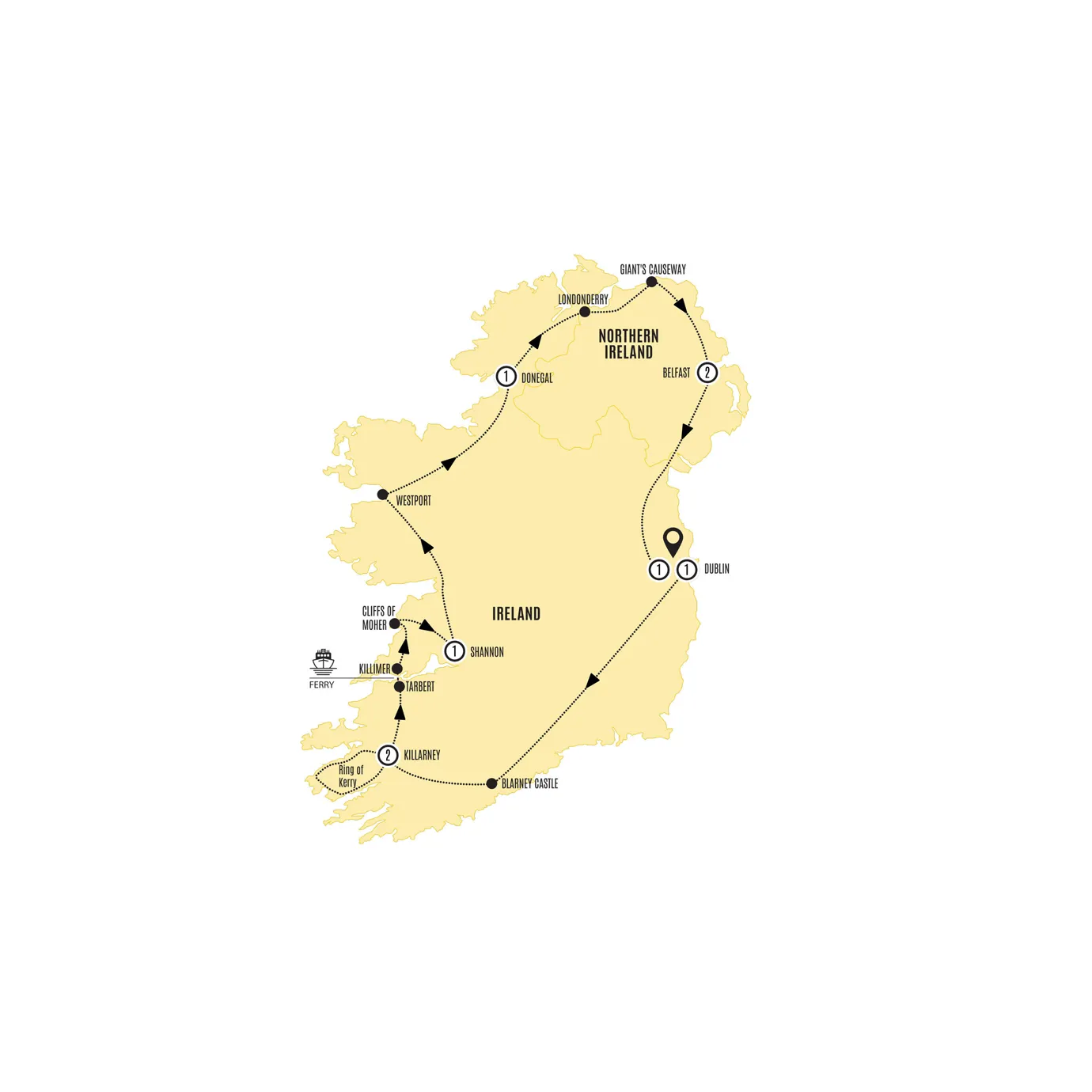Irish Wonder Guided Tour Map 2026