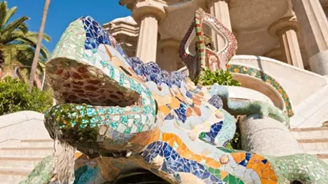 Gaudi Colorful Mosaic Dragon Parc Gu Ell Catalonia Barcelona Spain