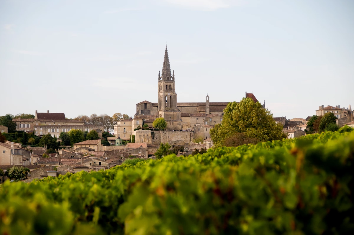 A view of a picturesque village and church in Saint Emilion, Bordeaux, France