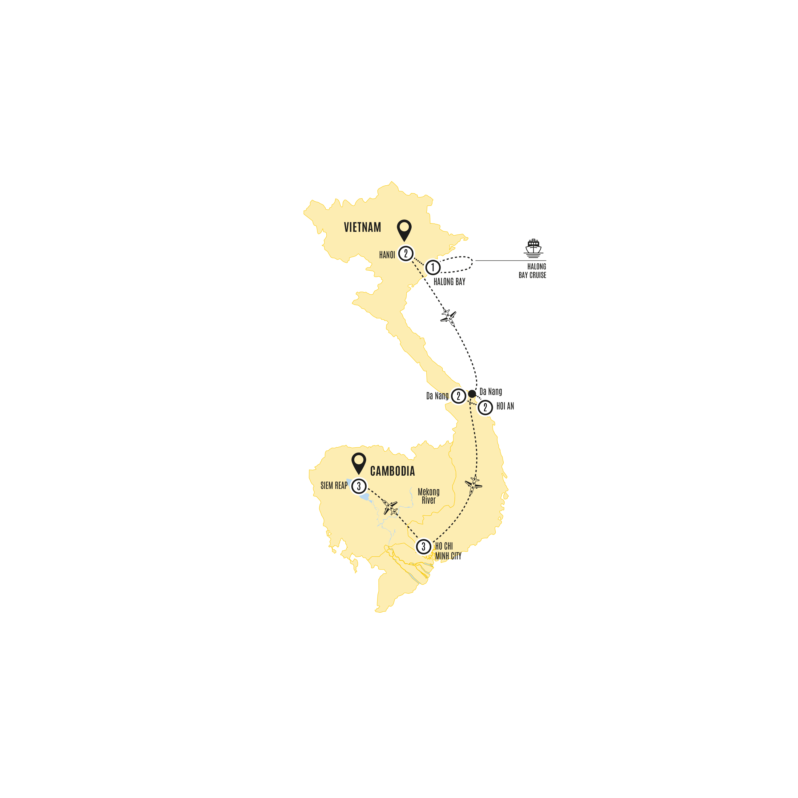 Vietnam Cambodia Adventure Guided Tour Map 2024