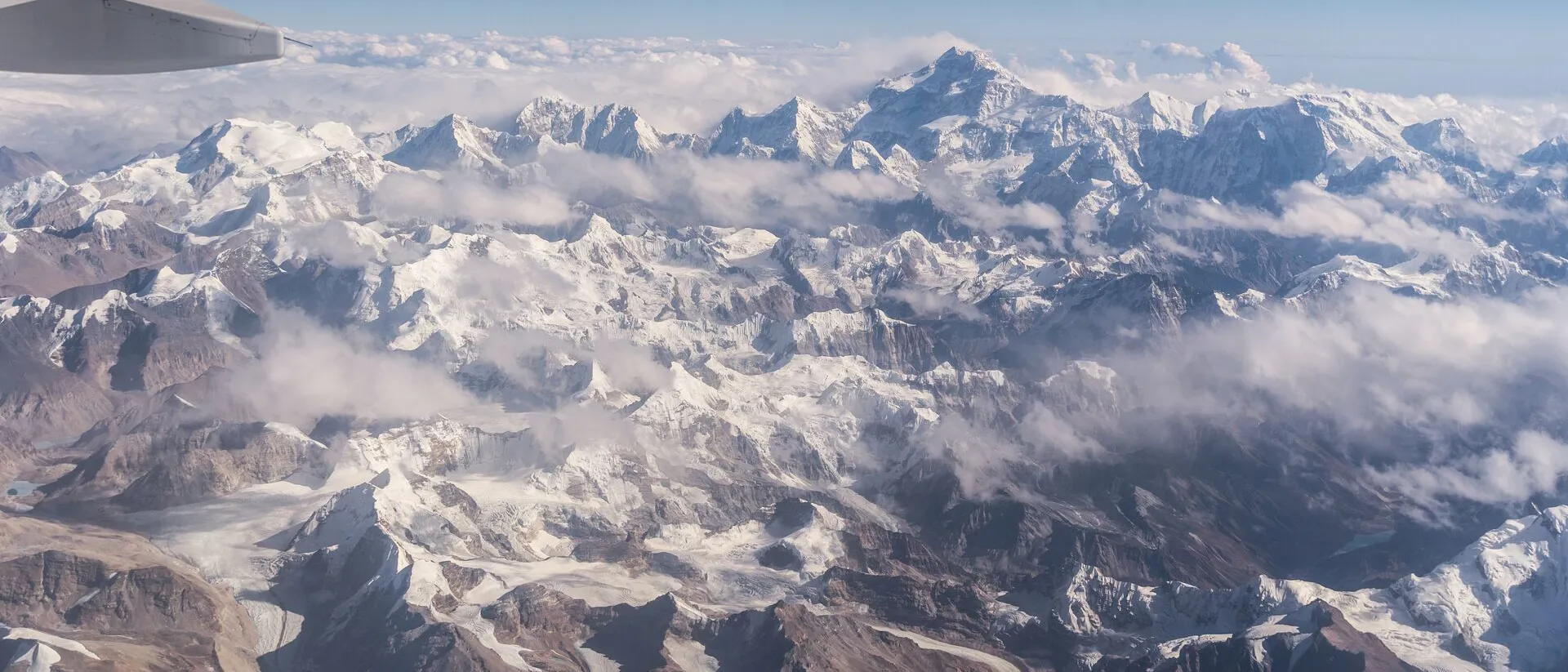 Aerial shot of the Himalayas out of a plane