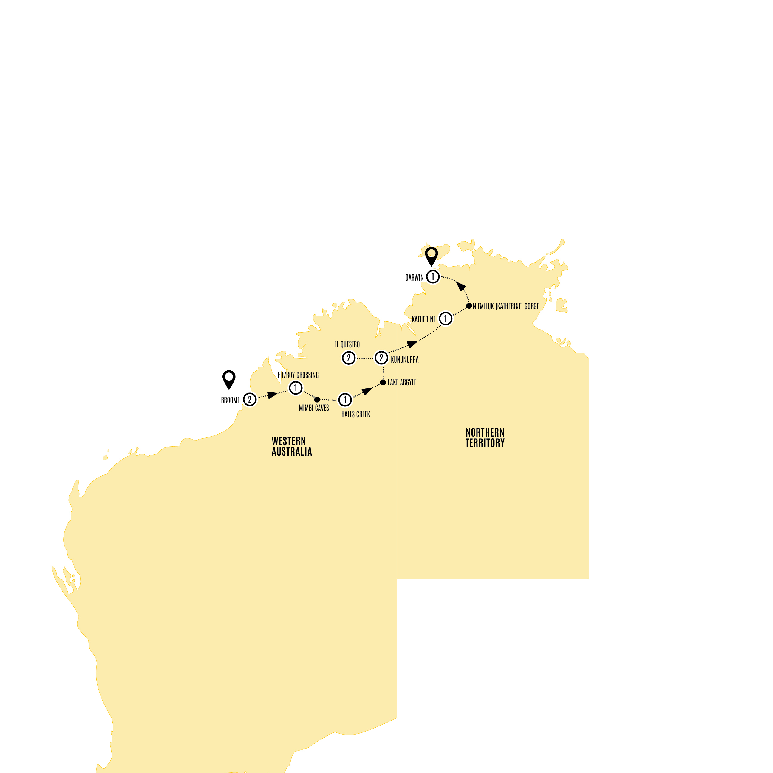 Wonders of the Kimberley Guided Tour Map 2026