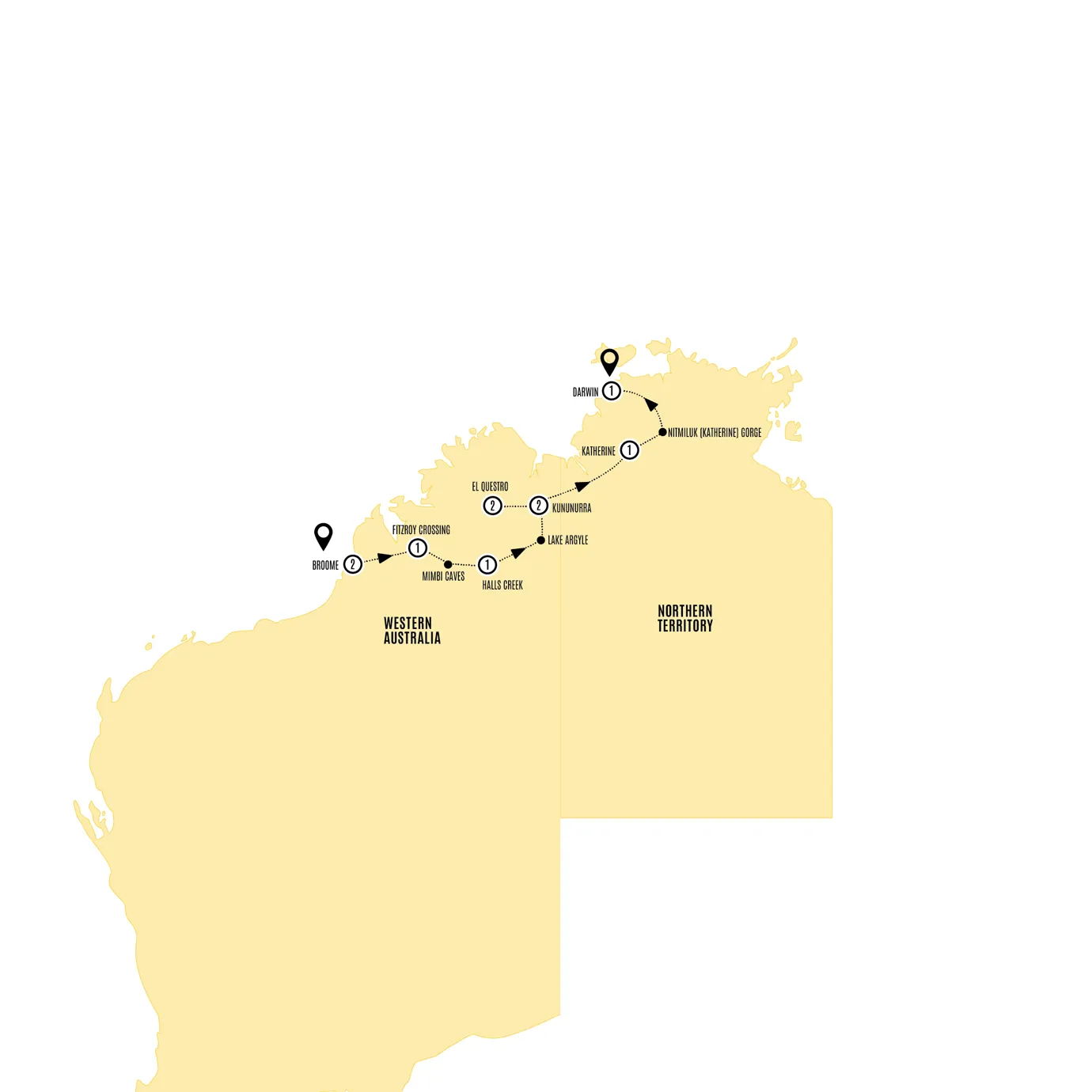 Wonders of the Kimberley Guided Tour Map 2026
