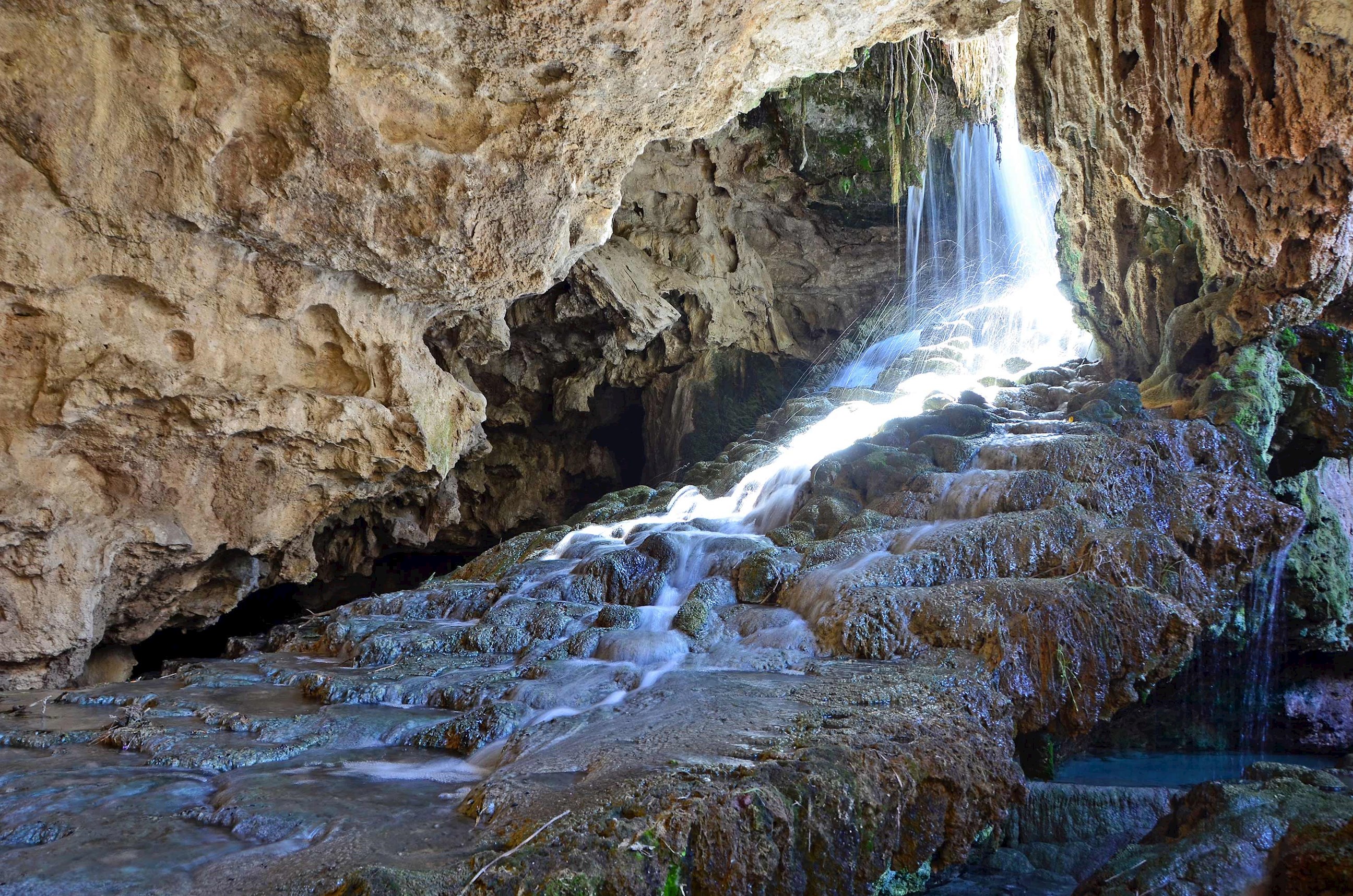 Waterfall inside Kaklik Cave in Antalya, Turkey