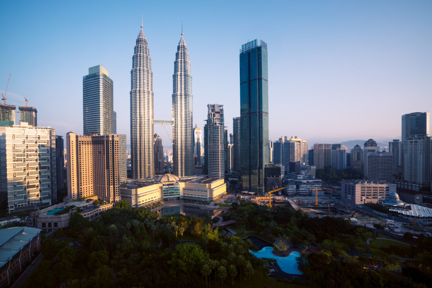 Tall skyscrapers, including the Petronas Twin Towers in Kuala Lumpur Malaysia