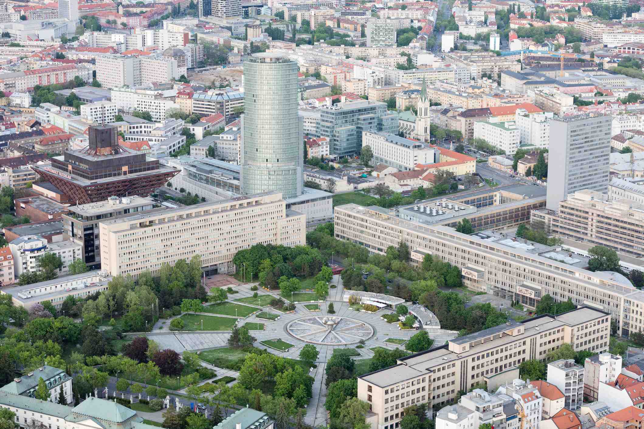 Aerial shot of Freedom Square in Bratislava, Slovakia