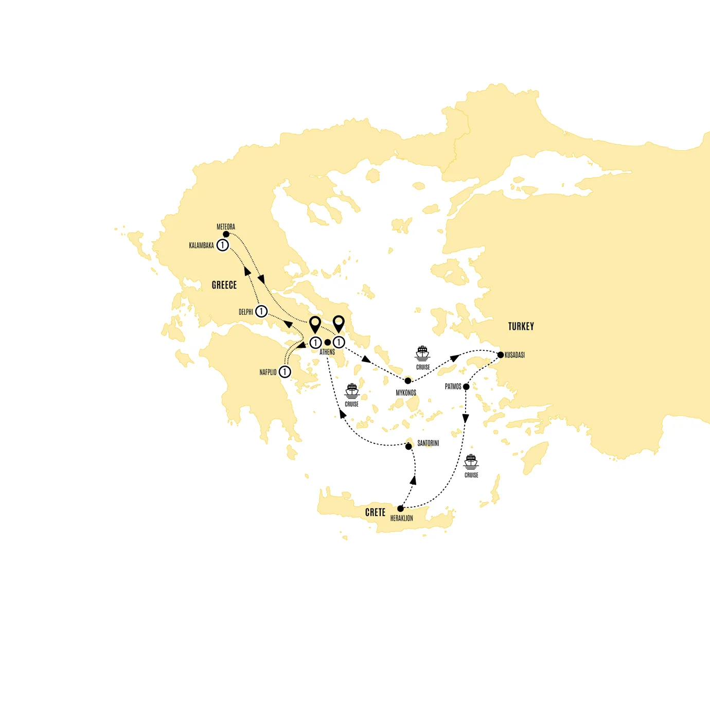 Highlights Greece 3-Day Aegean cruise Guided Tour Map 2027