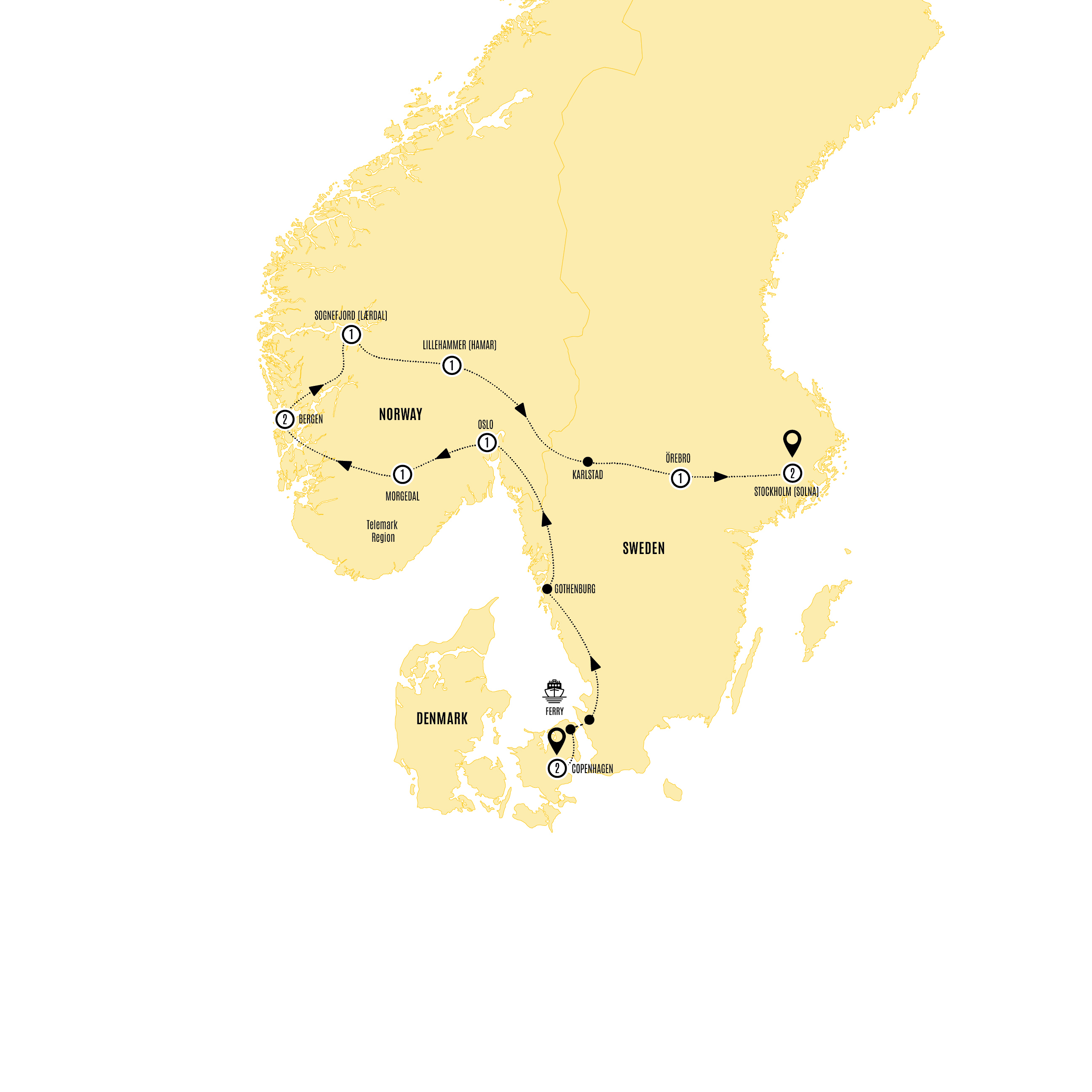 Highlights Scandinavia Guided Tour Map 2027