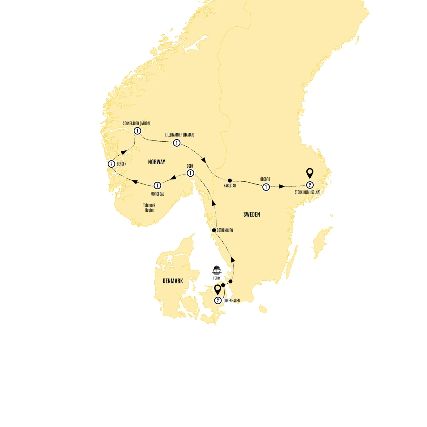 Highlights Scandinavia Guided Tour Map 2027