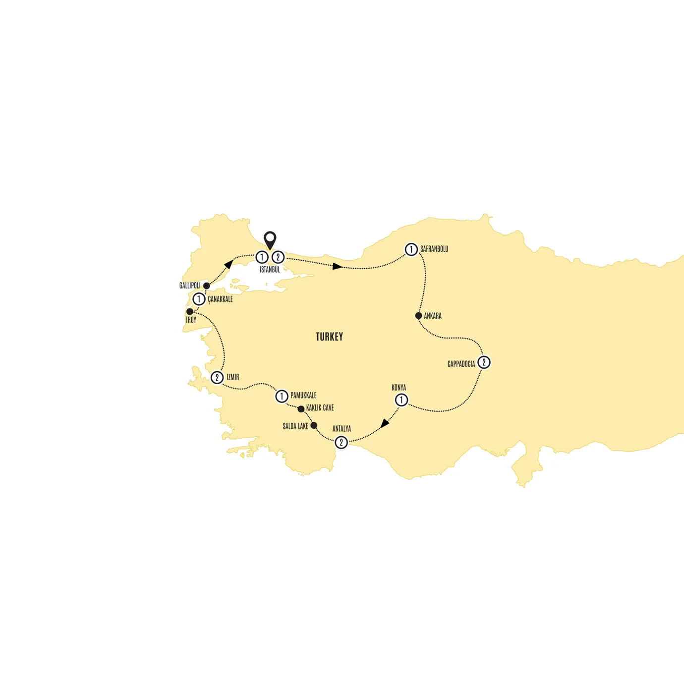 Treasures Turkey Guided Tour Map 2025