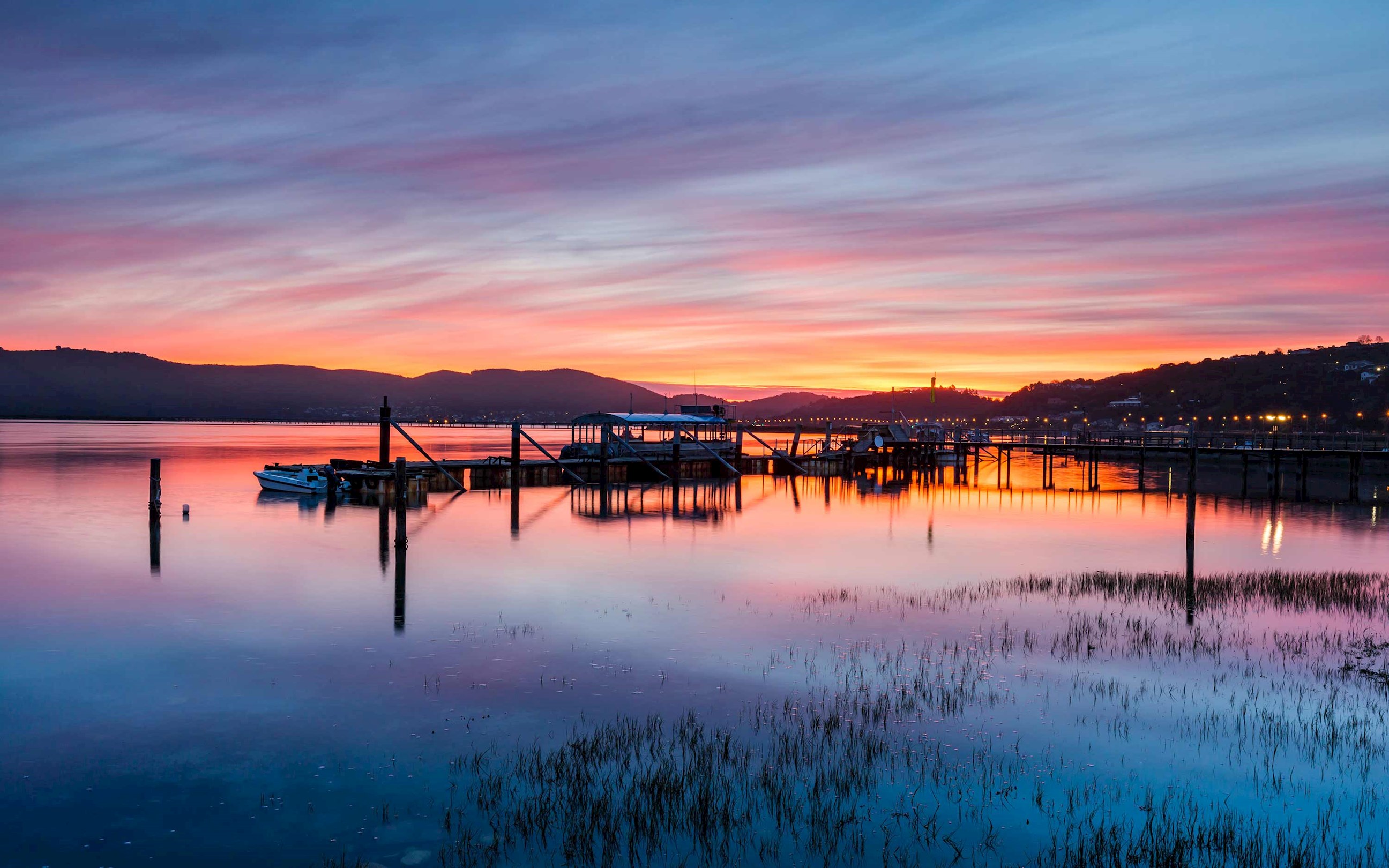 Knysna Lagoon, South Africa with sunset reflecting off the water