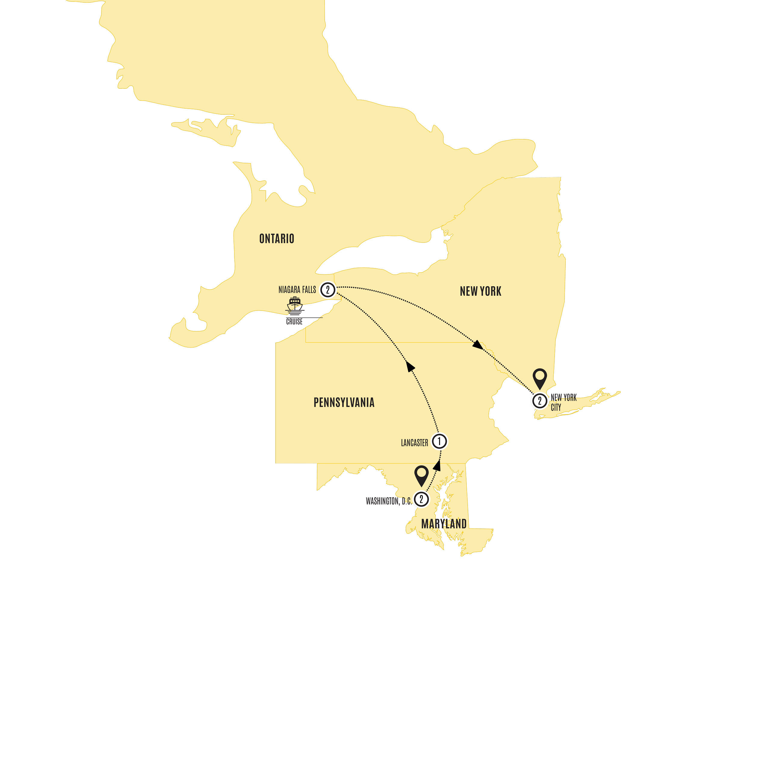 Big Apple Niagara Washington DC Guided Tour Map 2026