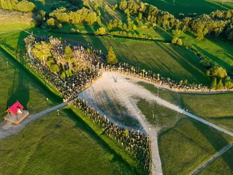 An aerial view of Hill of Crosses in Siauliai, Lithuania