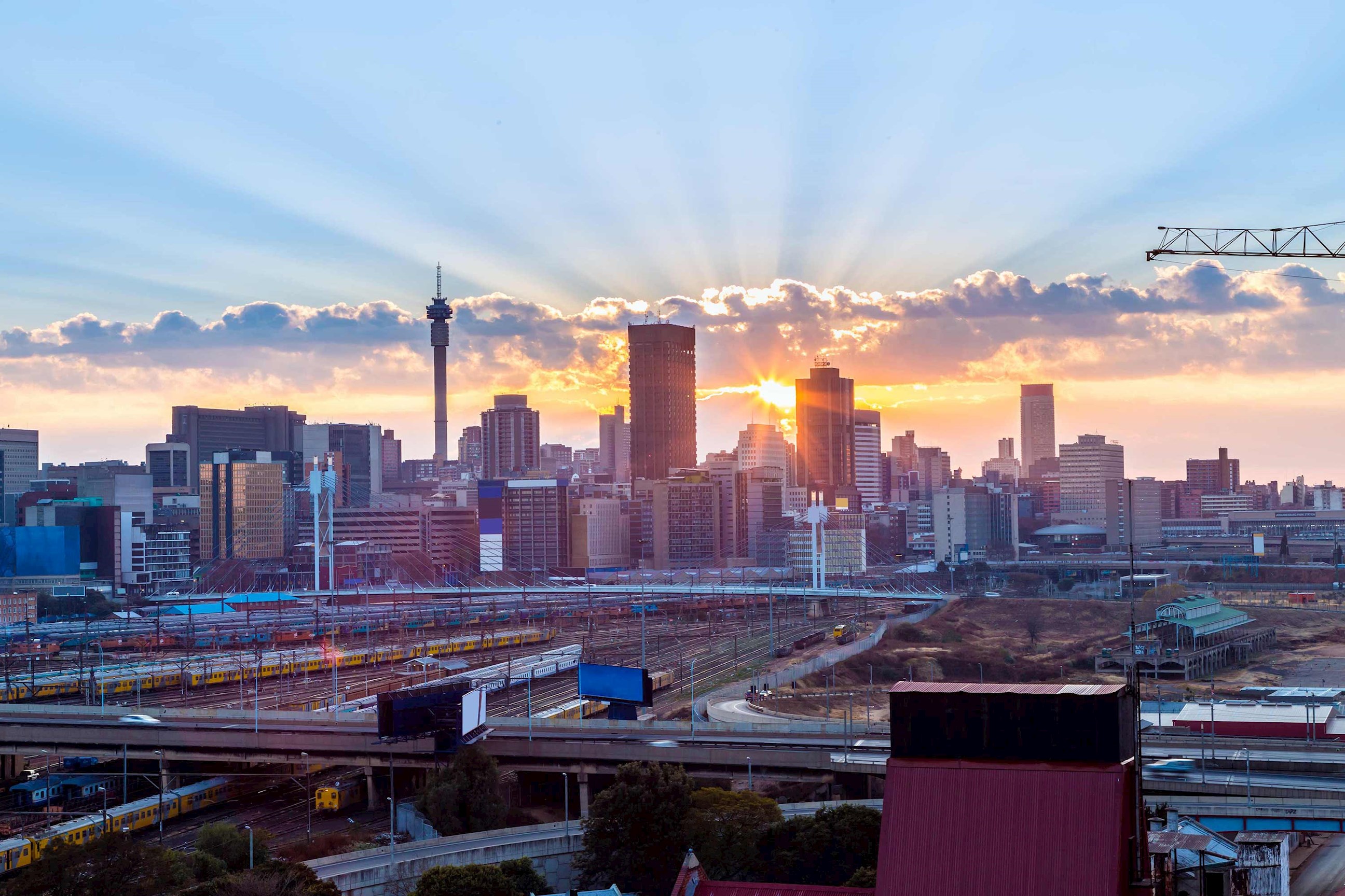 Johannesburg city skyline at sunrise in South Africa