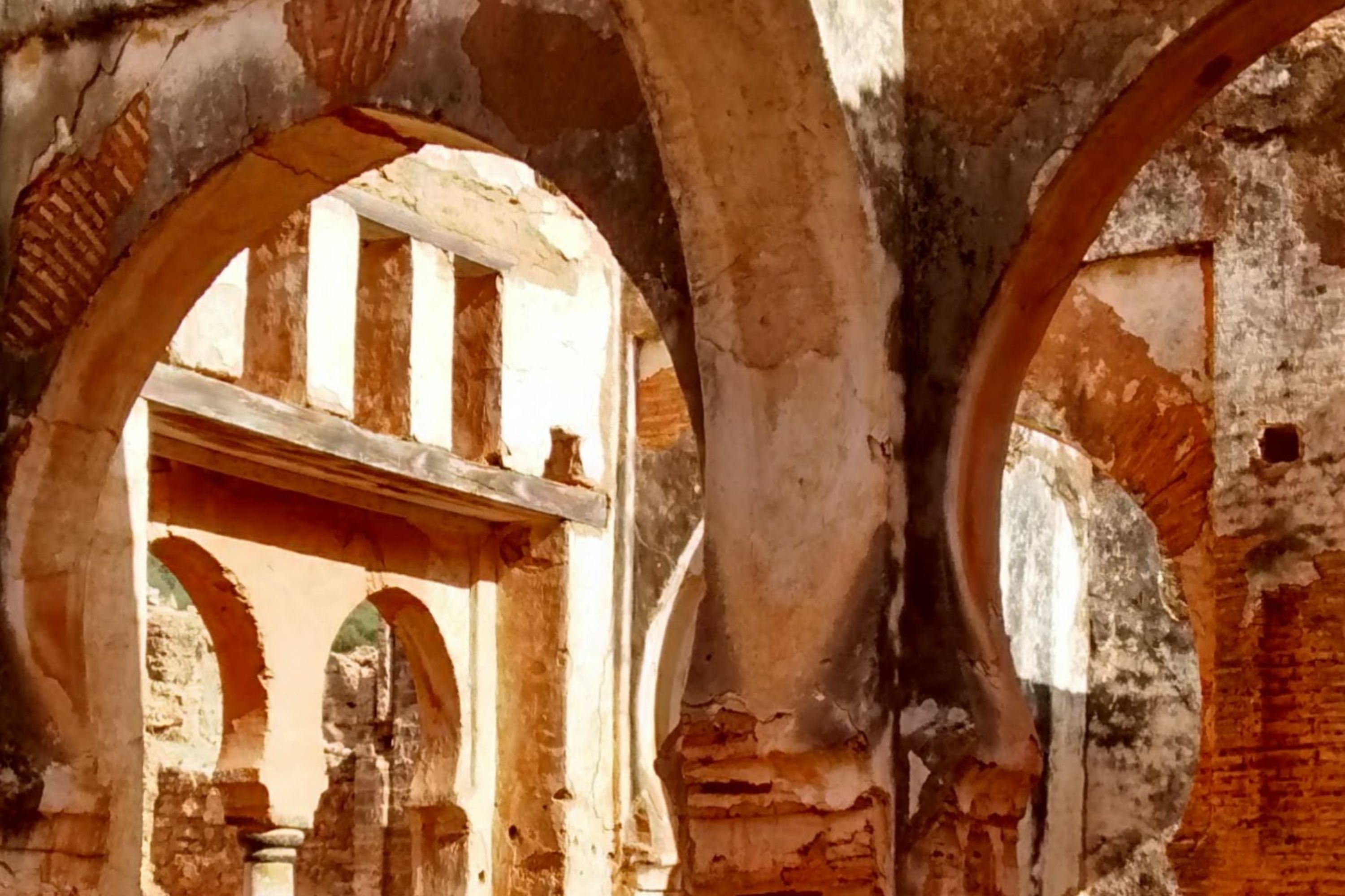 Stone arches of the Hassan II Mosque in Casablanca, Morocco
