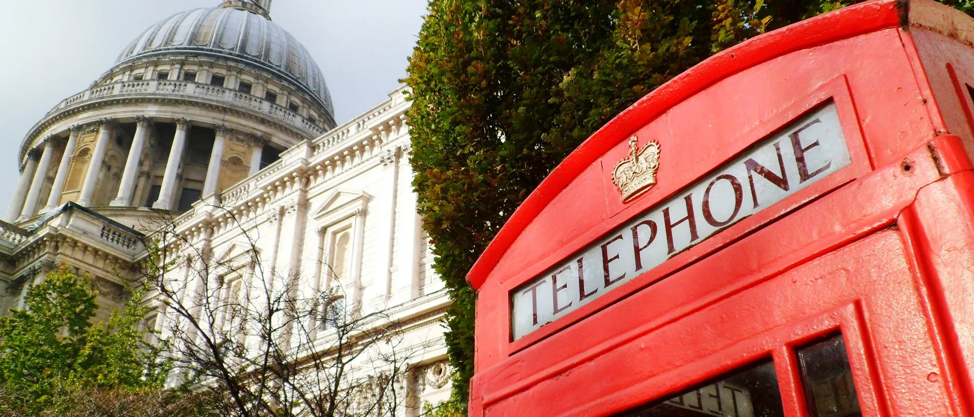 Telephone booth in front of St Paul's Catherdral in London, England