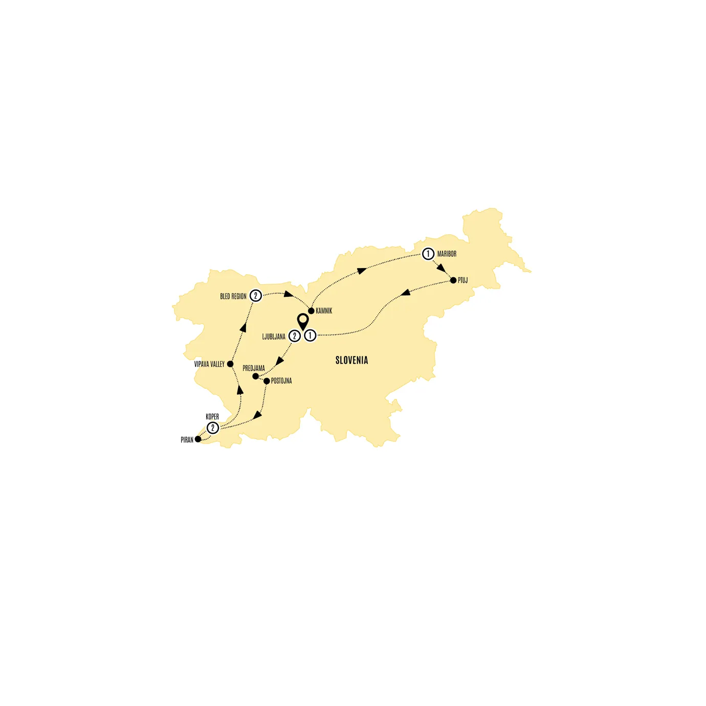 Slovenia Guided Tour Map 2027