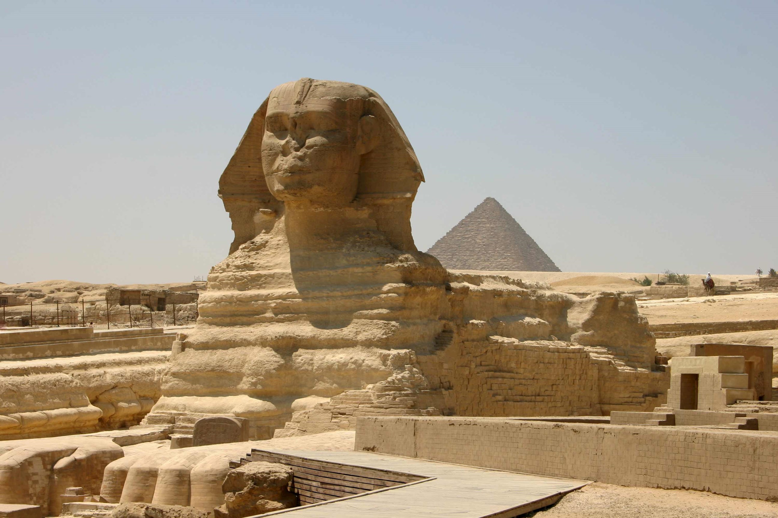 An external view of Sphinx statue on a sunny day in Cairo, Egypt