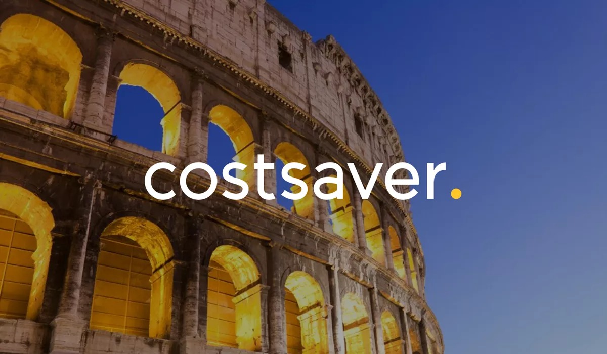 Costsaver logo with colosseum in background