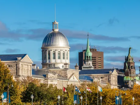 Aerial shot of Montreal and some of the buildings in the skyline, Canada