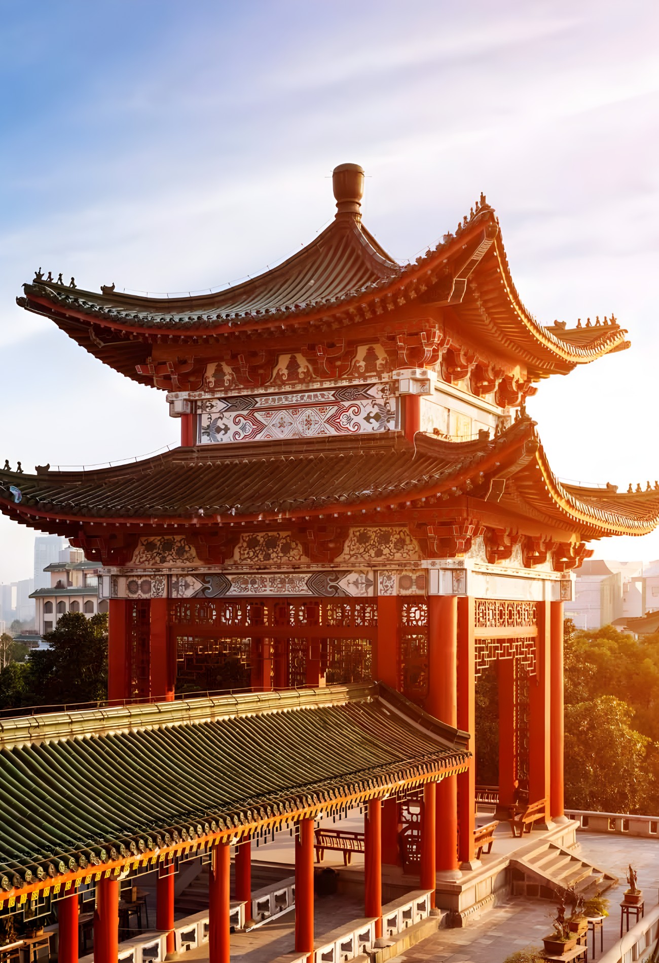 Temple in China on sunset