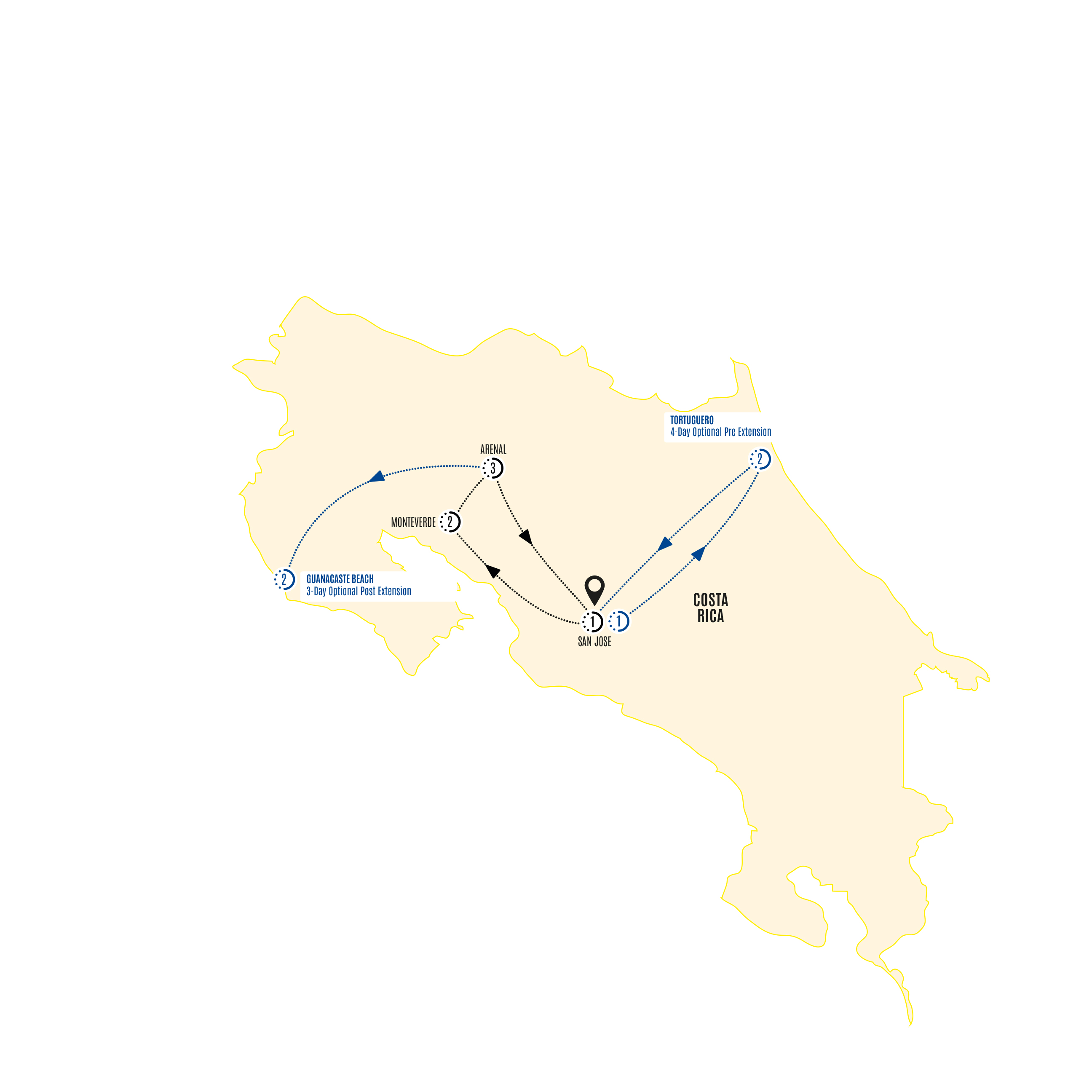 Costa Rica Adventure Guided Tour Map