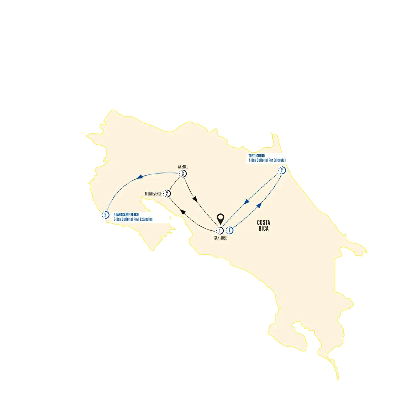 Costa Rica Adventure Guided Tour Map